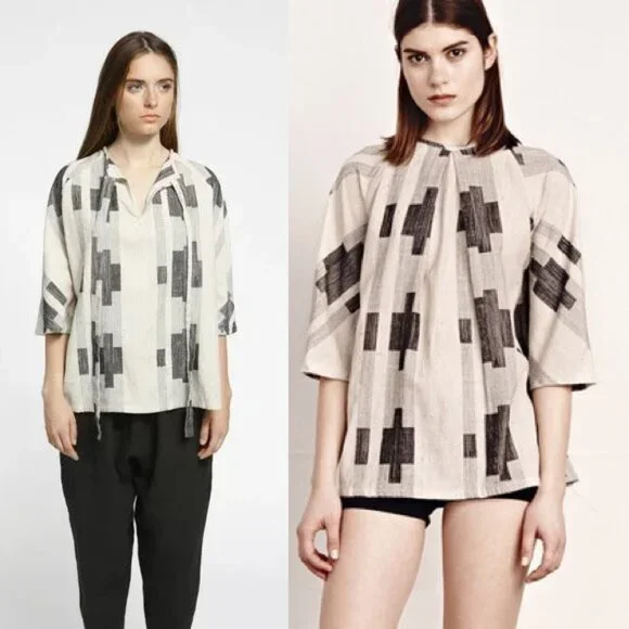 Ace & Jig Beatrice Blouse Top Mural Size M Reversible Cotton Lagenlook Rare $260 - Picture 15 of 16